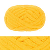 A ball of bright yellow chunky chenille yarn with a textured, ribbed surface.