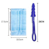 A blue electrostatic dusting refill with a fiber head, shown next to its dimensions.