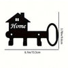 Black rustic iron wall hooks shaped like a house for organizing keys and coats