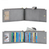 A gray RFID blocking extra-large bifold wallet with double zipper security shown open and closed.
