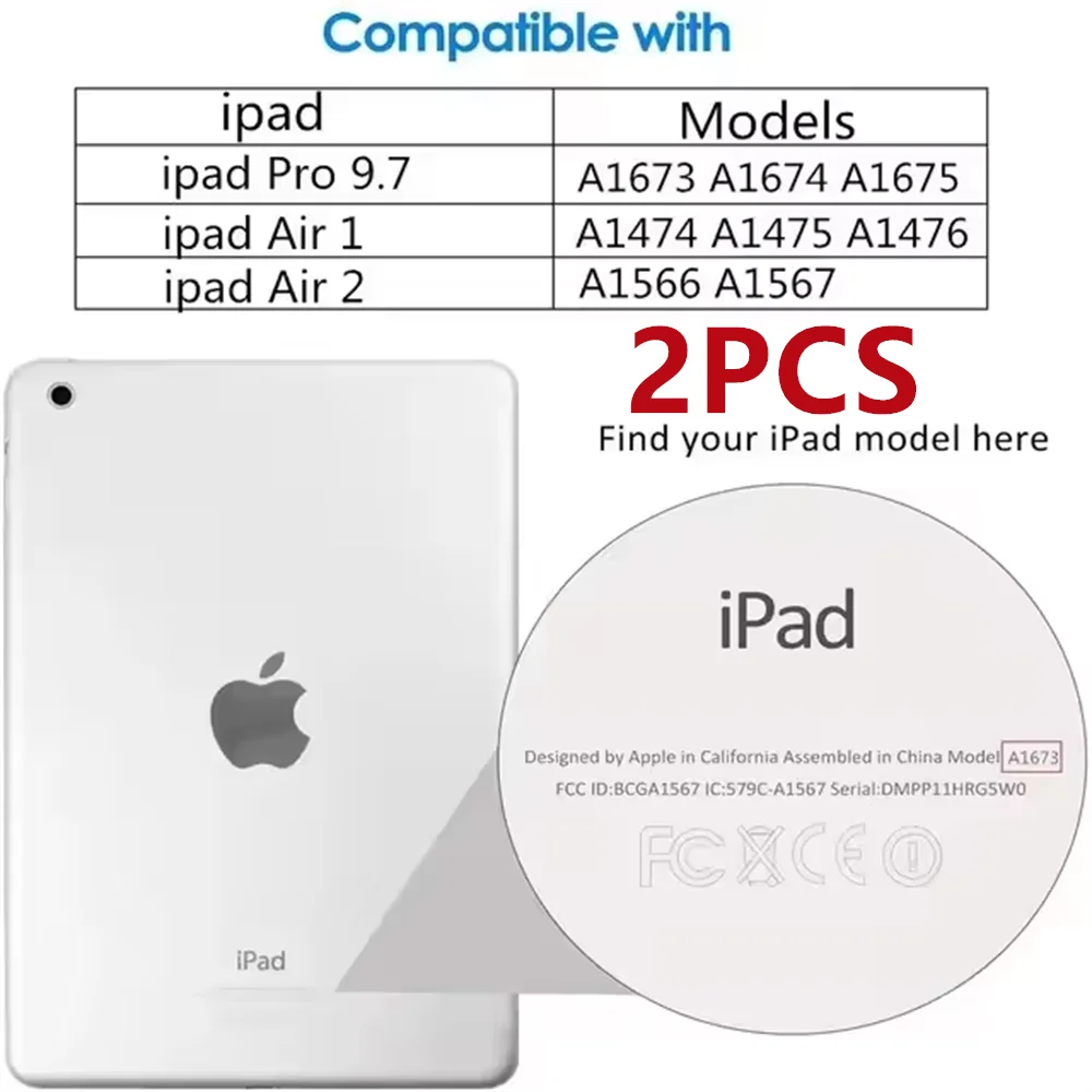 Un iPad blanc à côté d'un tableau de compatibilité listant les modèles pris en charge et un autocollant circulaire pour l'ide