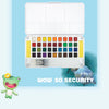 A white paint set box with a lid open, displaying a grid of 12-48 watercolor paint colors and water brush pens.