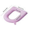A pink soft EVA toilet seat cover with dimensions 43cm x 18cm and a cutout for the user.