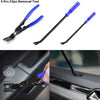 A set of three blue and black clips removal tools for car trim, shown in close-up against a dark surface.
