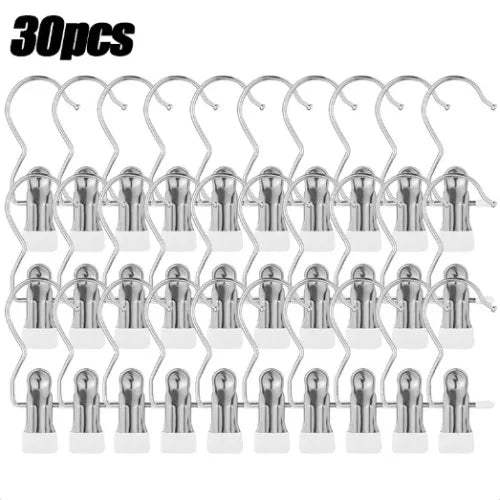 30 pieces of stainless steel clothespins with hooks for space-saving laundry drying