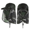 A pair of black camouflage sun hats with wide brims and mesh ventilation.