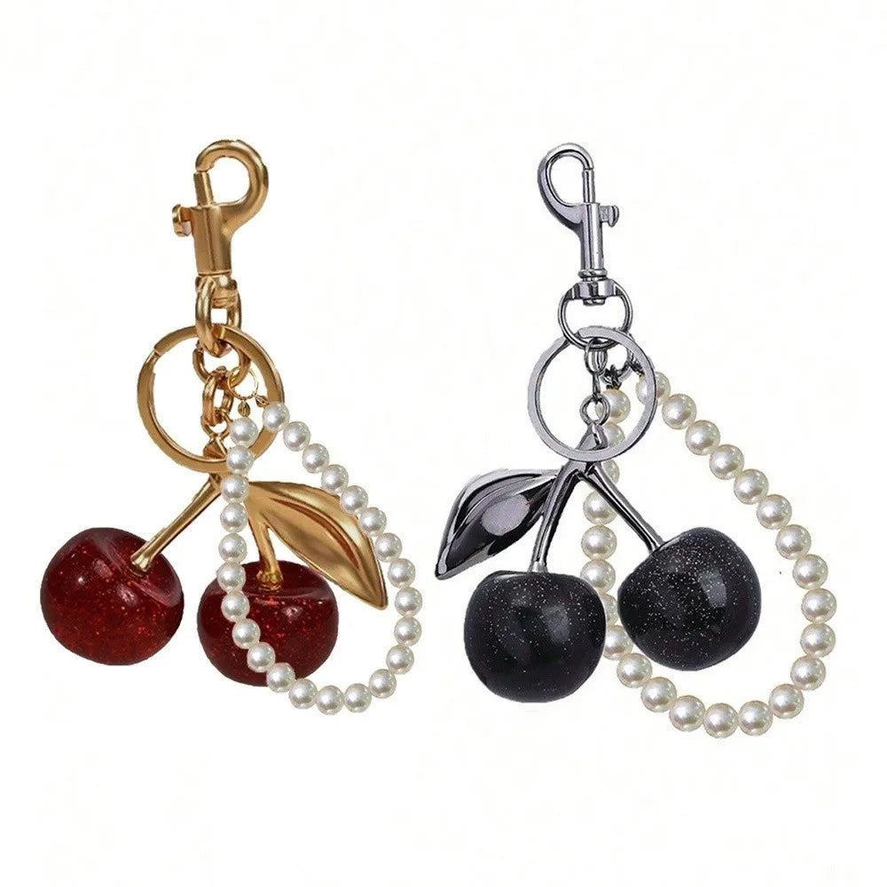 Cute Cherry Keychain with Sparkling Resin Charm