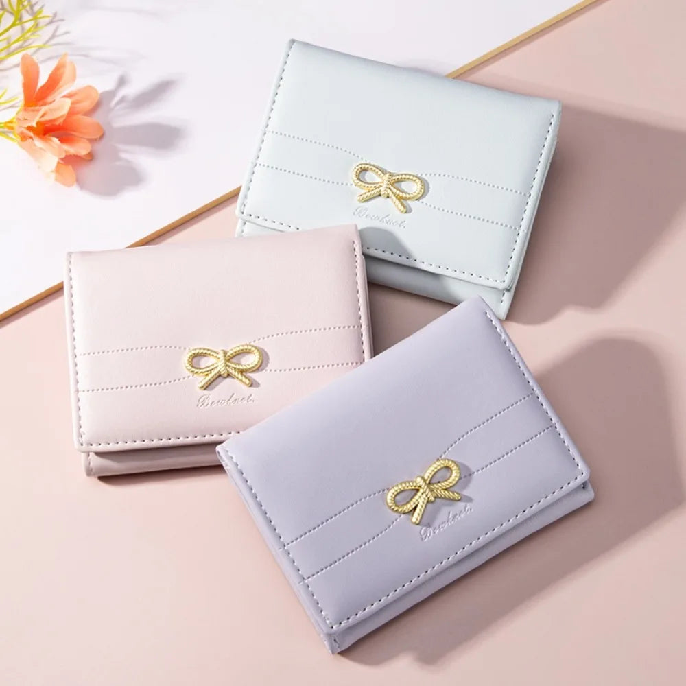 Compact Bow Tri-Fold Wallet with Multiple Card Slots
