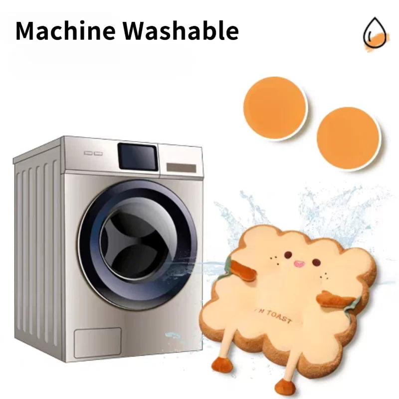 Cartoon Toast-Shaped Seat & Back Cushion – Washable Anti-Fatigue Support Pillow