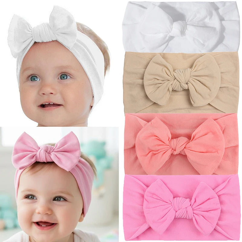 Baby Girl Cotton Headbands with Bows (Set of 3, 4, 6, or 12)