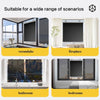 Cordless retractable roller shades in black showing various applications like verandahs, fireplaces, bathrooms, and bedrooms