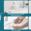 A pink suction cup soap dish holder with a removable tray and a heavy duty sturdy ABS material.