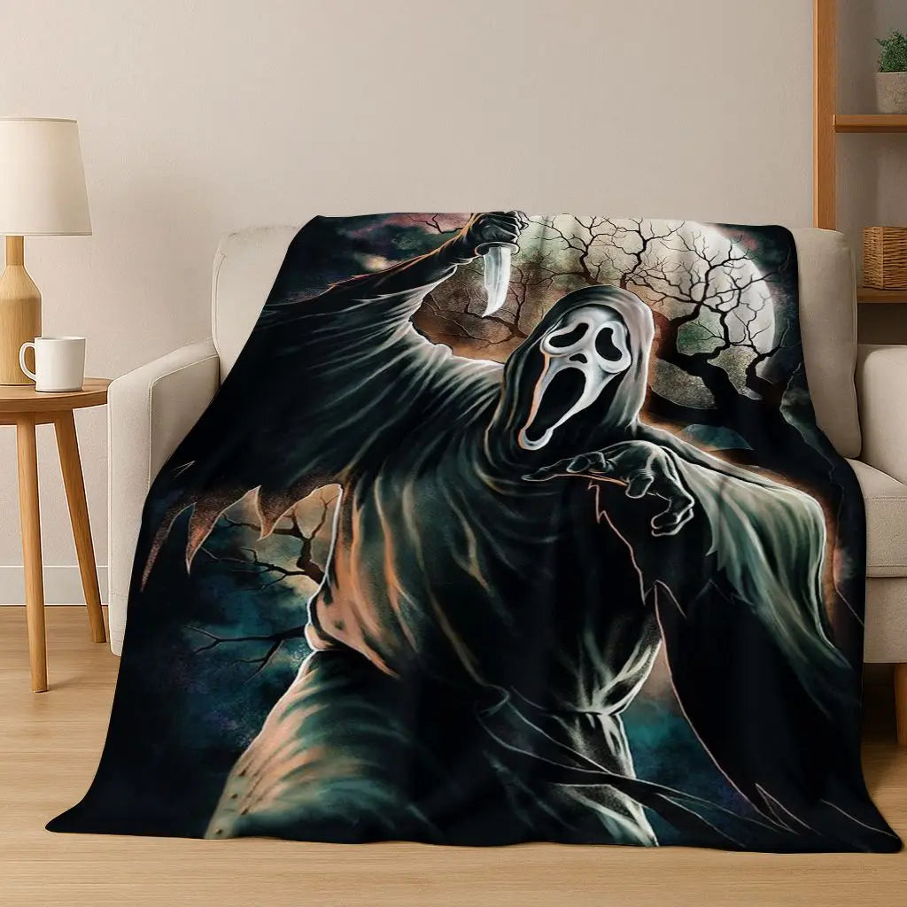 Ghost Face Horror Character Flannel Throw Blanket