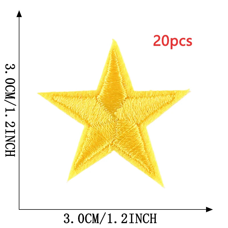 20-Piece Star Embroidery Patches with Iron-On Adhesive
