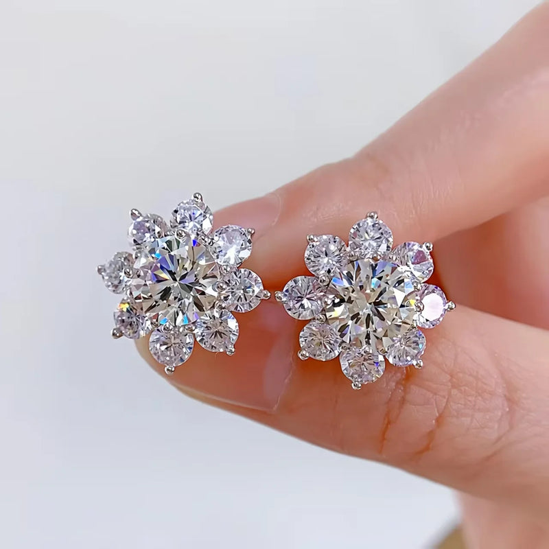 Pendientes de Aros con Forma de Flor de Moissanita en Plata de Ley 925