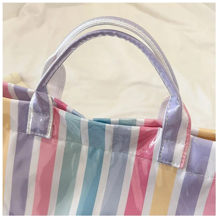 Striped PVC Waterproof Tote Bag for Everyday Use
