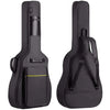 A black water-resistant acoustic guitar gig bag with padded protection shown from the back.