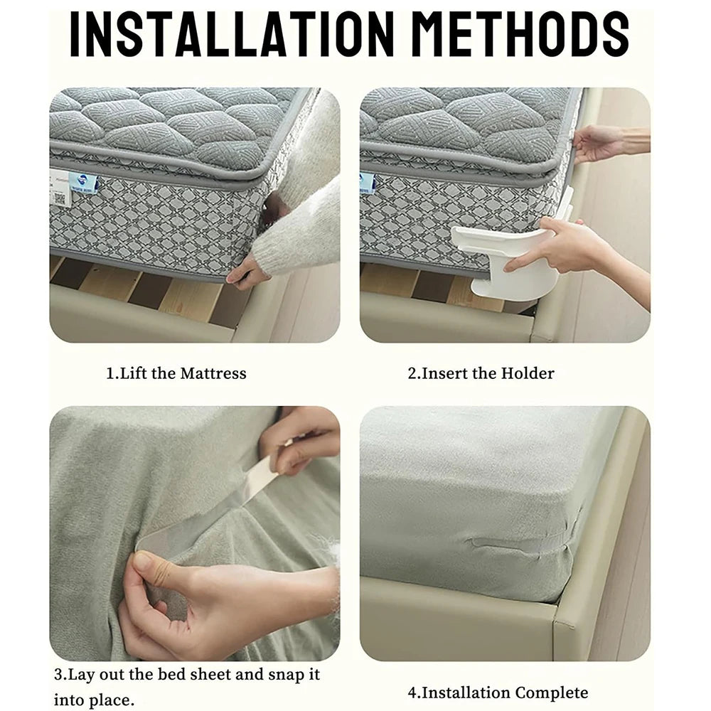Bedsheet Corner Tightener Clips with Heavy-Duty Mattress Straps