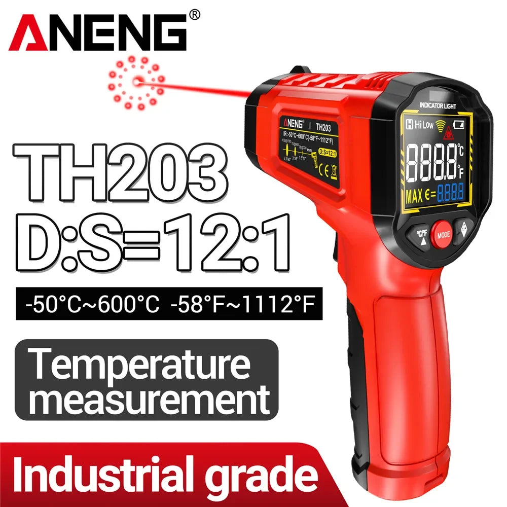 Red infrared thermometer TH203 industrial grade measuring temperature with a laser targeting feature