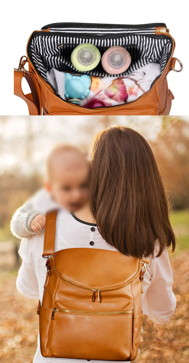 Leather-Look 20L Diaper Backpack with Stroller Straps