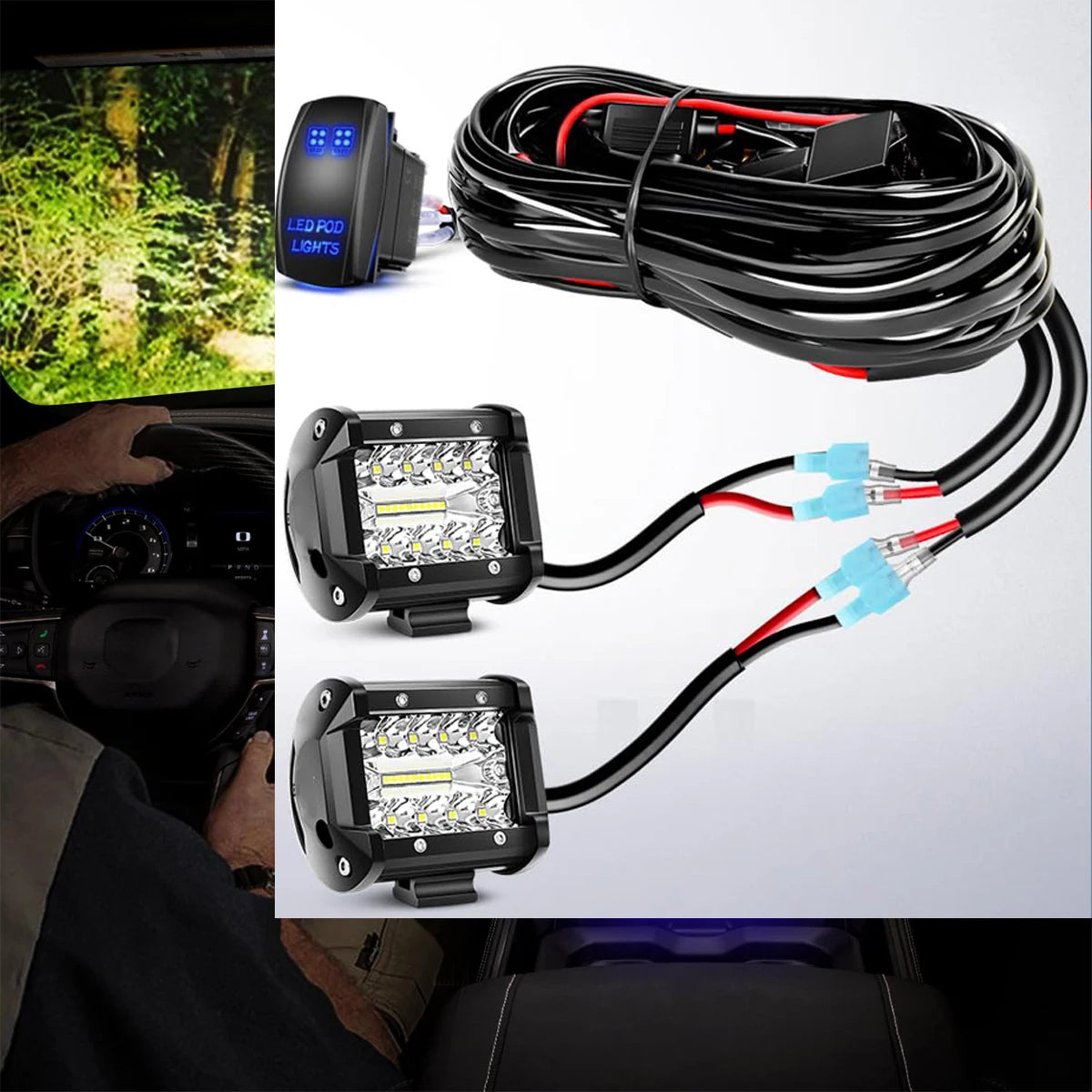 Heavy Duty 12V LED Light Bar Wiring Harness Kit with Rocker Switch and Relay