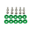 A set of ten M6 Fender washer bolts made of aluminum alloy.