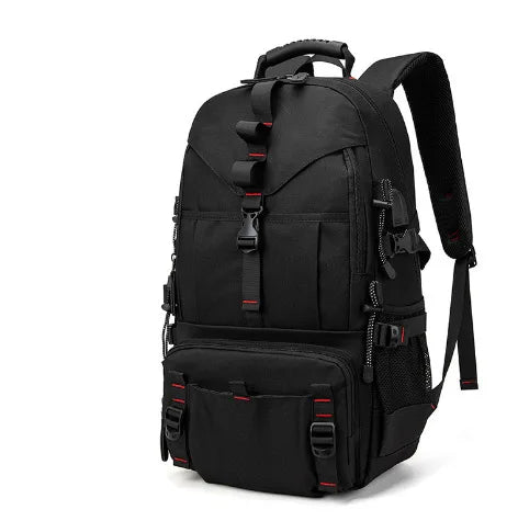 Black travel backpack featuring a shoe compartment and laptop sleeve.