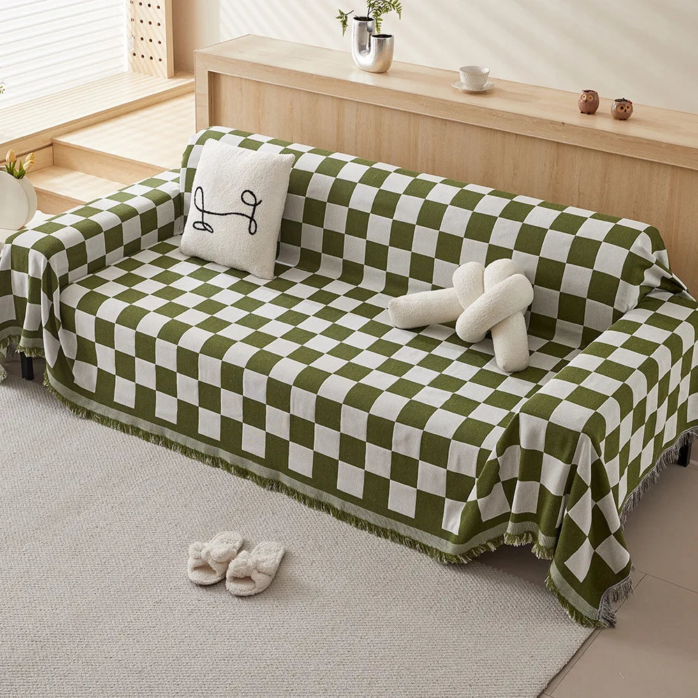 Checkerboard Jacquard Sofa Cover – Washable Nordic Style Slipcover