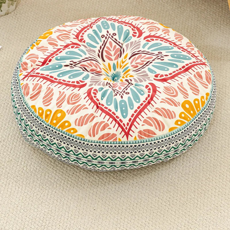 Bohemian Round Floor Cushion with Anti-Slip Base