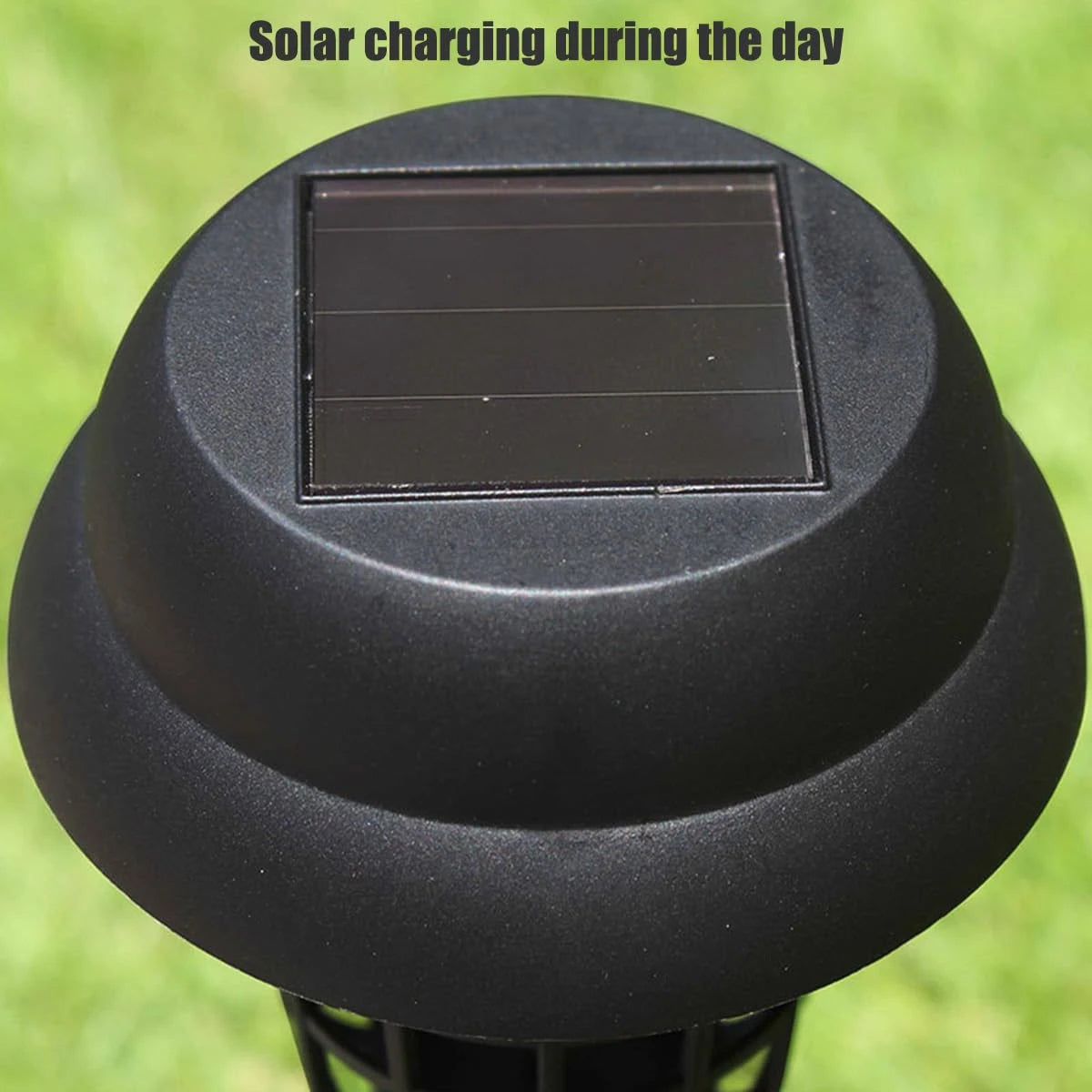 A black solar panel mounted on a device for solar charging during the day.