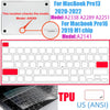 A transparent TPU keyboard cover for a MacBook, showing various model compatibility options.