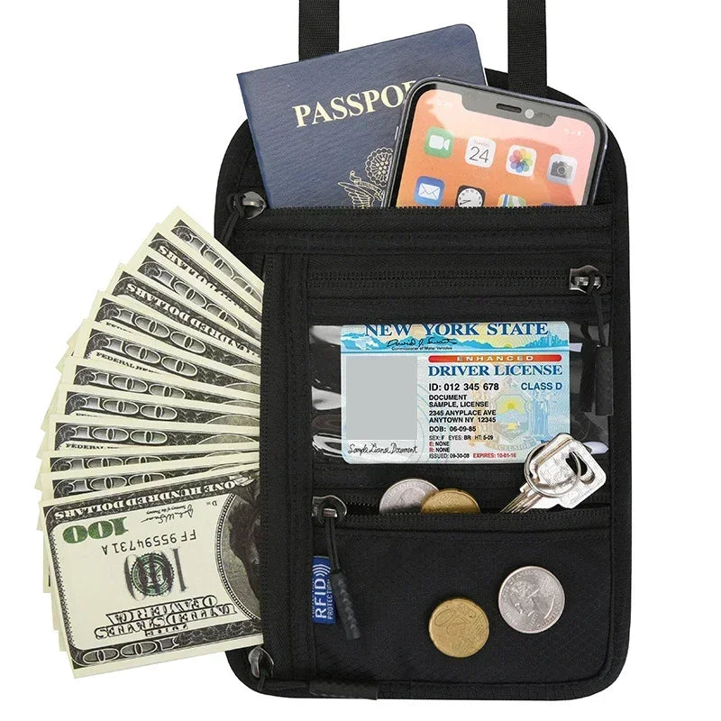 RFID Blocking Travel Neck Wallet with Multiple Pockets