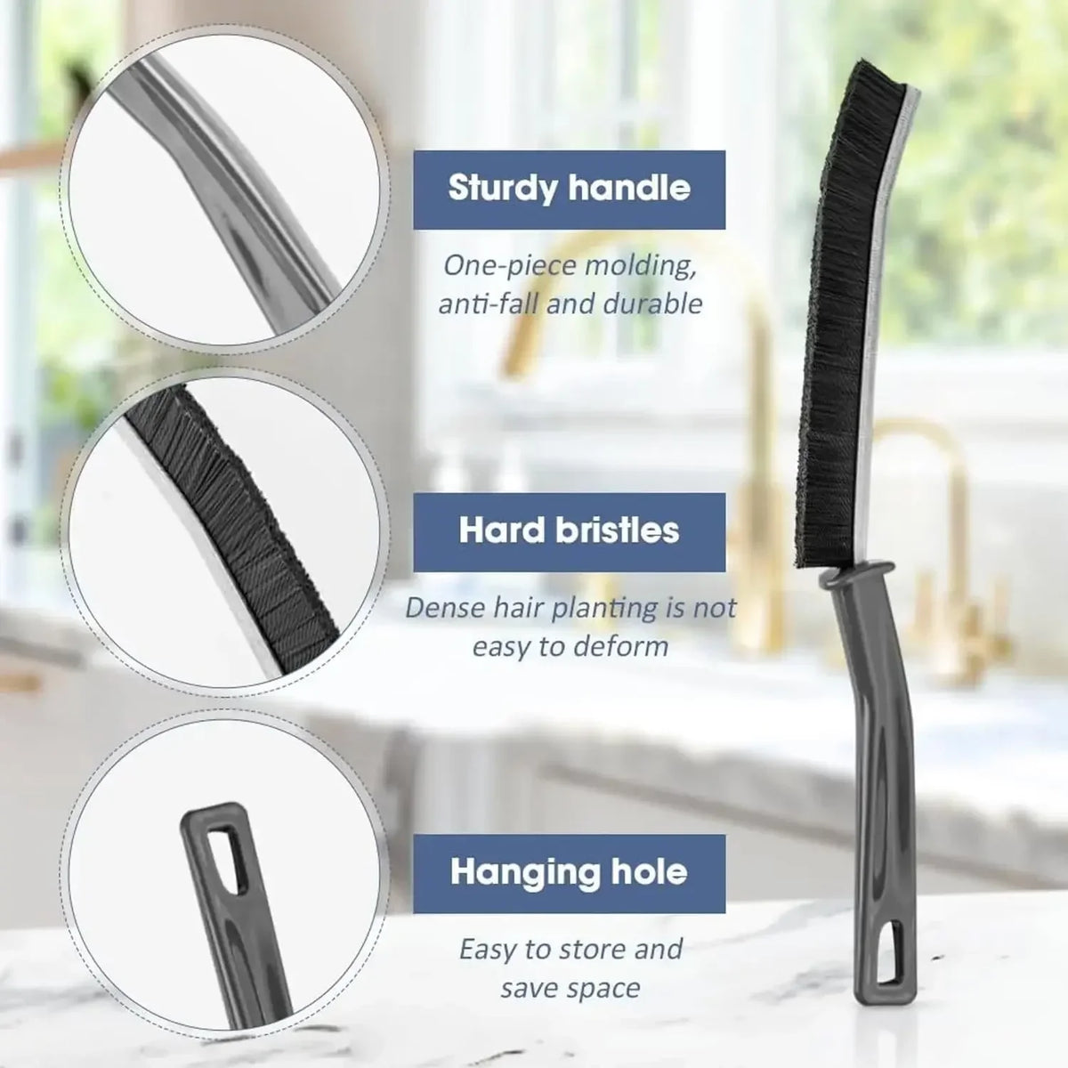 Hard-Bristled Crevice Cleaning Brush for Tight Spaces and Grout