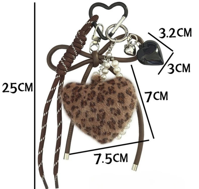 Leopard Print Plush Keychain with Woven Rope