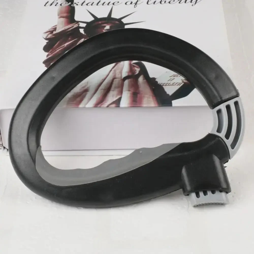 Black ergonomic grocery bag carrier with a soft-grip handle shown against a white background.