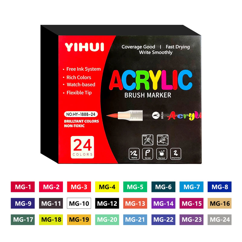 Acrylic Paint Markers with Brush Tip - 36 Color Set