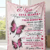 A pink flannel throw blanket featuring Spanish text about love and comfort for a daughter, son, or granddaughter