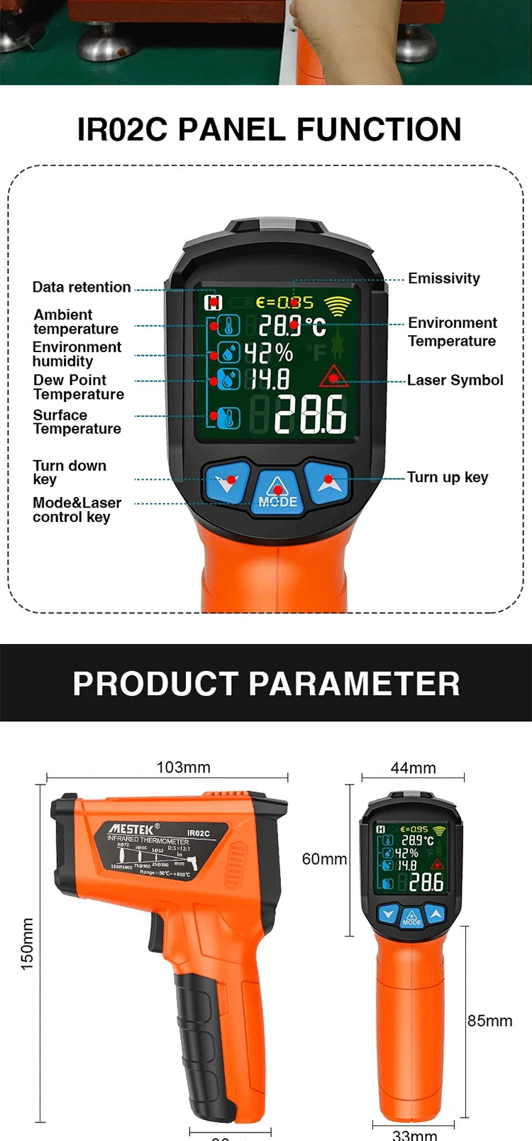 High-Temperature Infrared Thermometer with Color Screen and Humidity Sensing