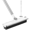A white 3-in-1 adjustable scrub brush with a squeegee and long handle is shown.