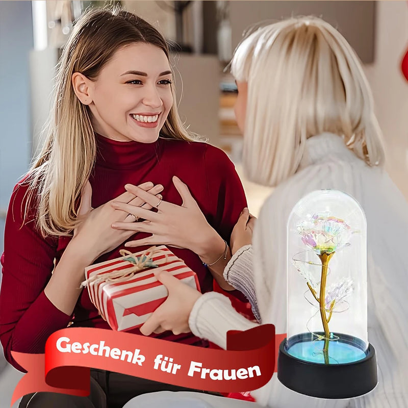 Präsentierte Rose in Glaskuppel mit LED-Beleuchtung