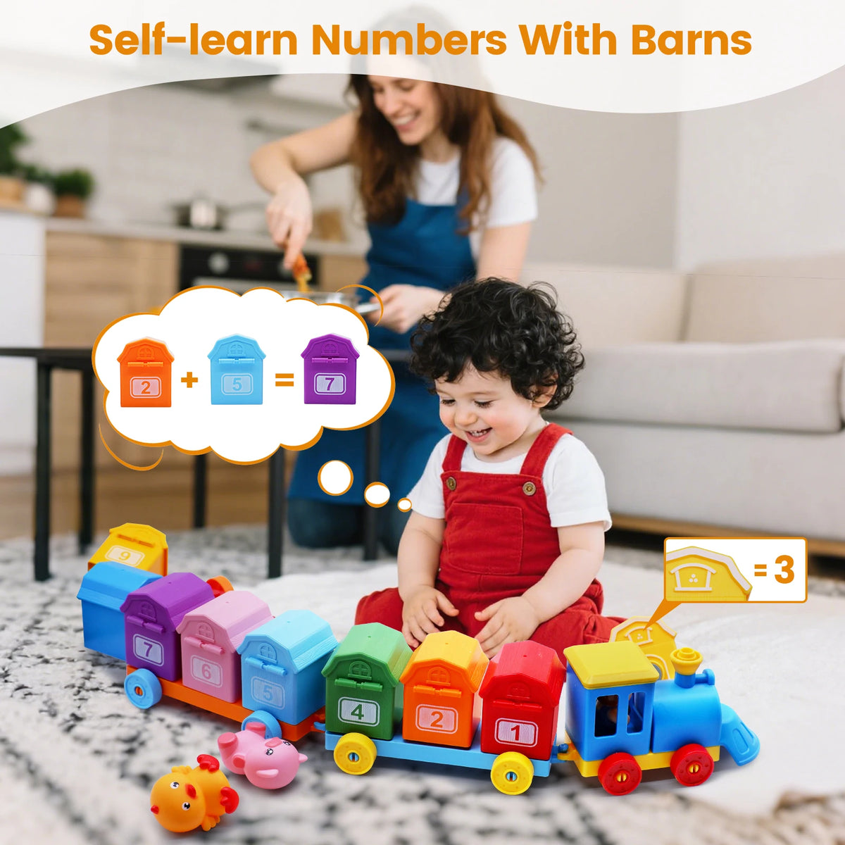 Farm Animal Counting Train with Lockable Barns