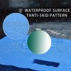 Close-up of a blue foam kneeling pad with a Tanti-skid pattern, showing a circular detail view.