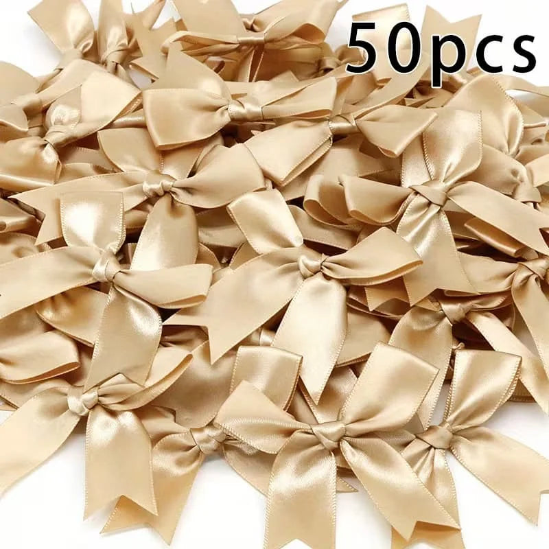 Satin Bowknot Ribbon Bows for Gift Wrapping and DIY Crafts (Pack of 50)