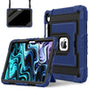 A blue protective case for an iPad, shown with a separate tablet and its case.