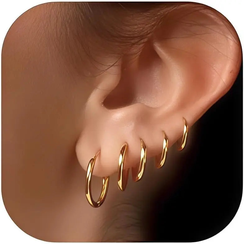 5-Piece Gold-Plated Huggie Hoop Earring Set