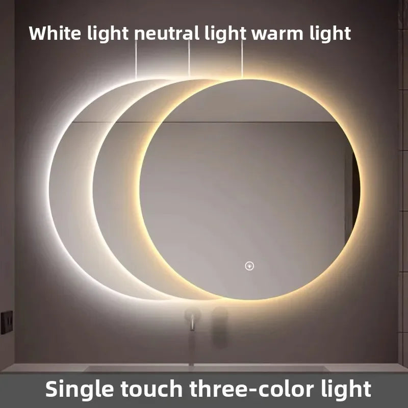 Miroir de Salle de Bains Rond à LED avec Contrôle Tactile Anti-Buée