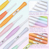 An 8-piece set of ergonomic crochet hooks in various colors and sizes, showing different hook gauges.