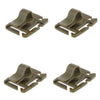 Four views of a tan hydration tube clip designed to secure tubes to backpacks.