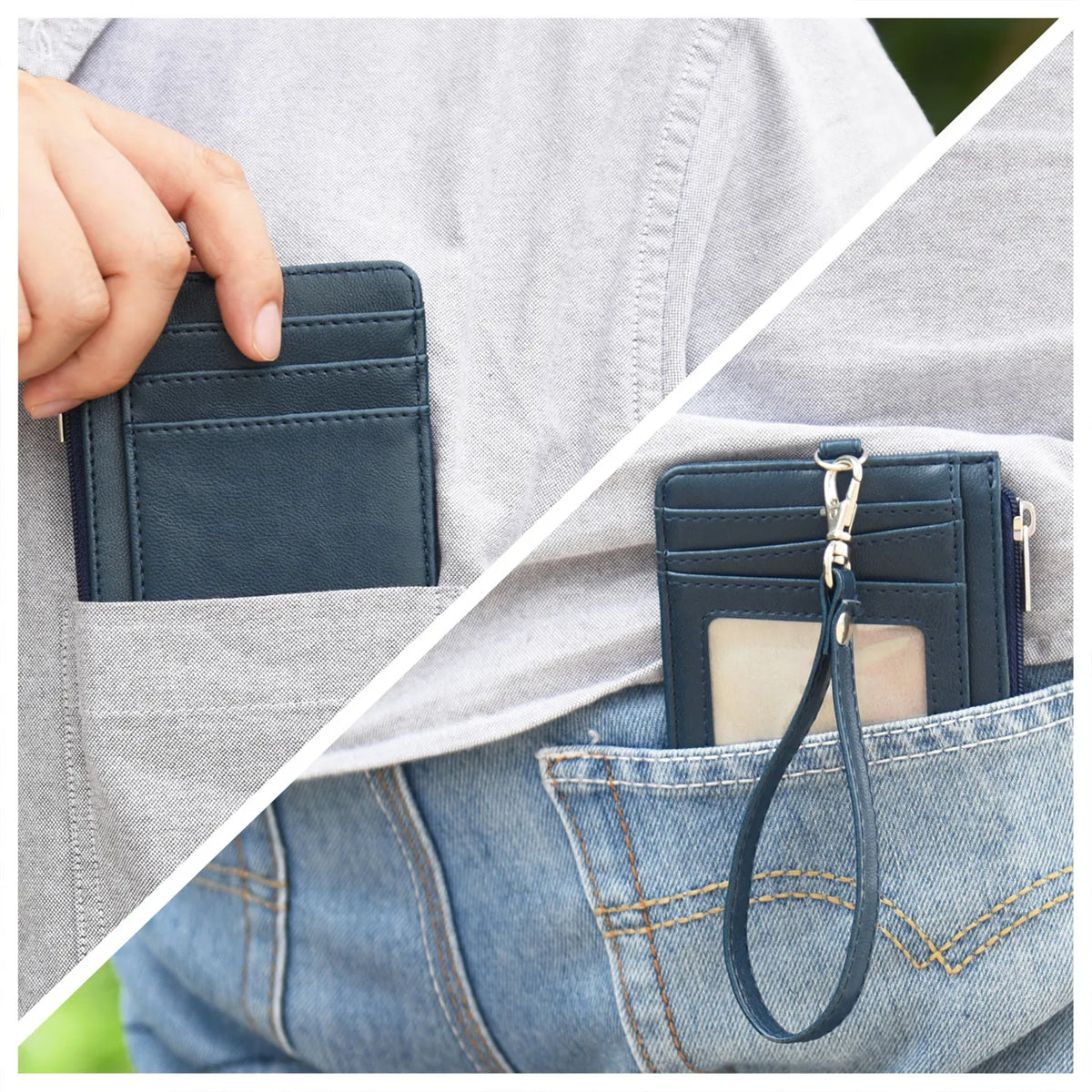 Premium PU Leather Badge Holder with Zipper and Lanyard