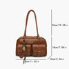 Women's Retro PU Leather Shoulder Bag with Multiple Pockets & Detachable Charm